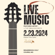 Live Music at Briarbrook Golf Course graphic with guitar.